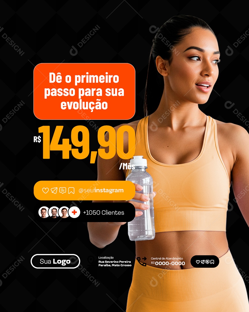 Academia Dê o Primeiro Passo para Sua Evolução Social Media PSD Editável