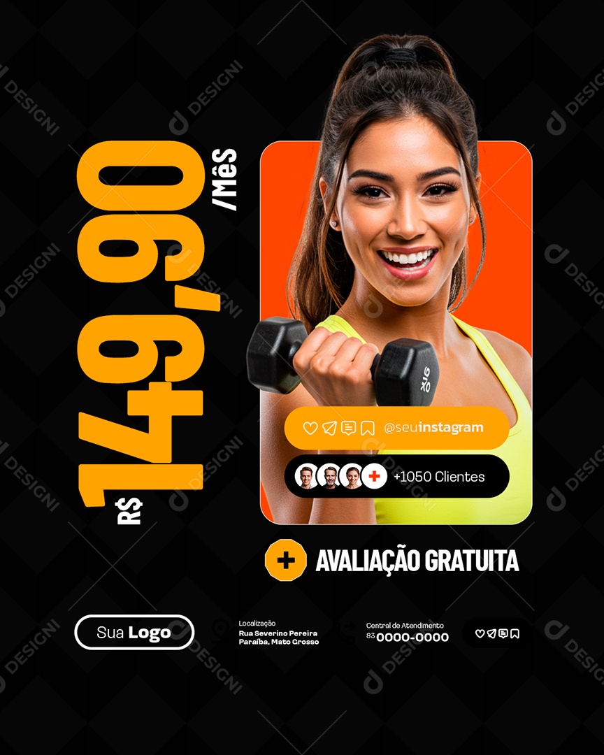 Academia Avaliação Gratuita Clientes Social Media PSD Editável