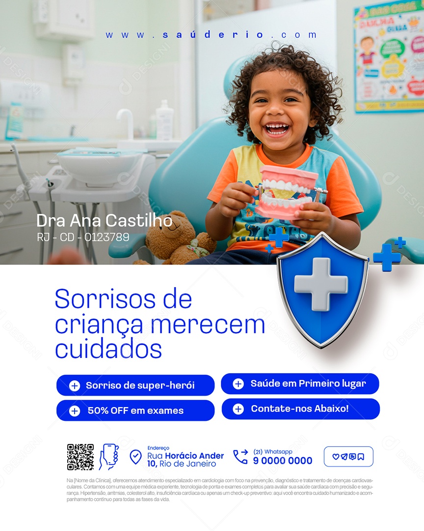 Dentista Sorrisos de Criança Merecem Cuidados Social Media PSD Editável