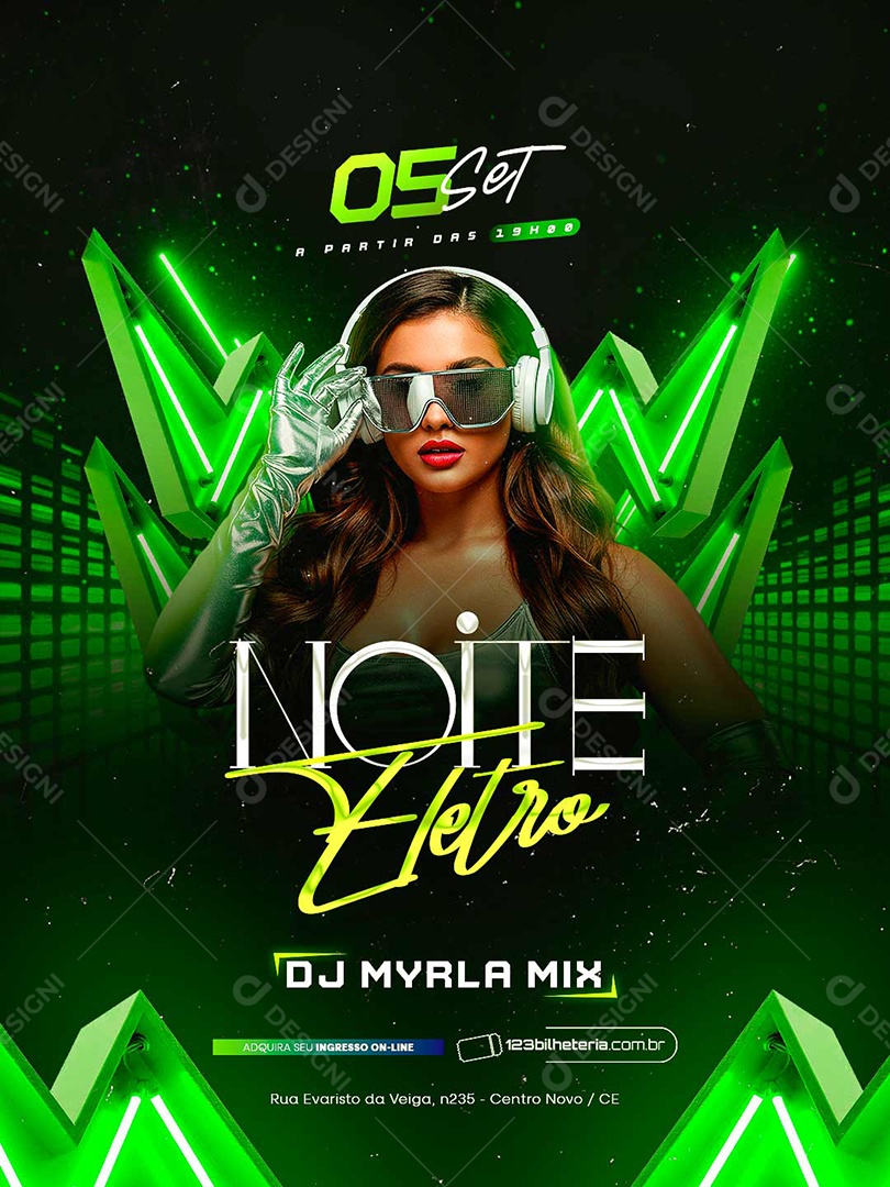 Flyer Noite Eletro DJ Myrla Mix Social Media PSD Editável
