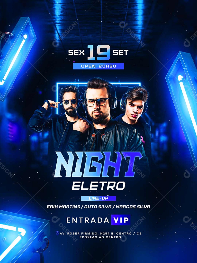 Flyer Night Eletro Entrada Vip Social Media PSD Editável