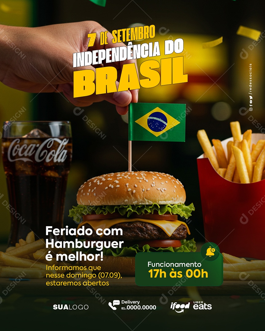 Dia da Independência do Brasil Hamburgueria Social Media PSD Editável