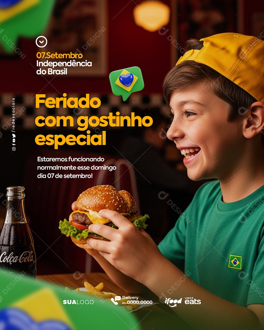 Dia da Independência do Brasil Hamburgueria Social Media PSD Editável