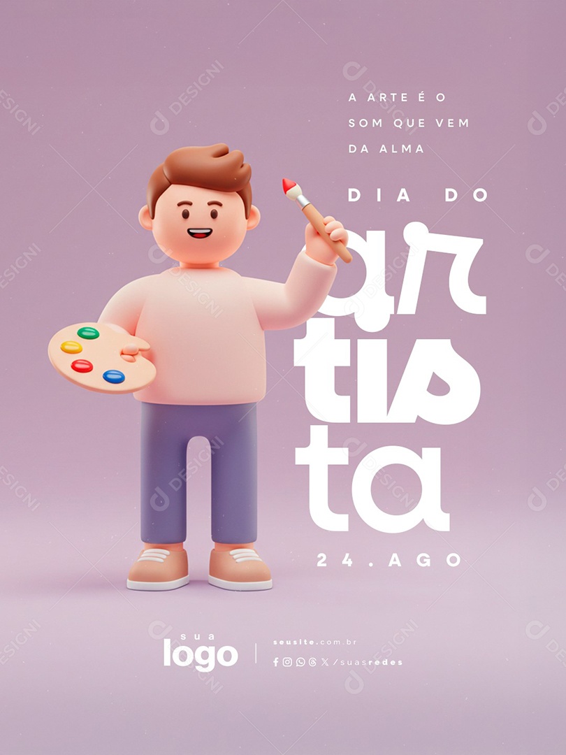 Dia do Artista 24 de Agosto a Arte é o Som Que Vem da Alma Social Media PSD Editável