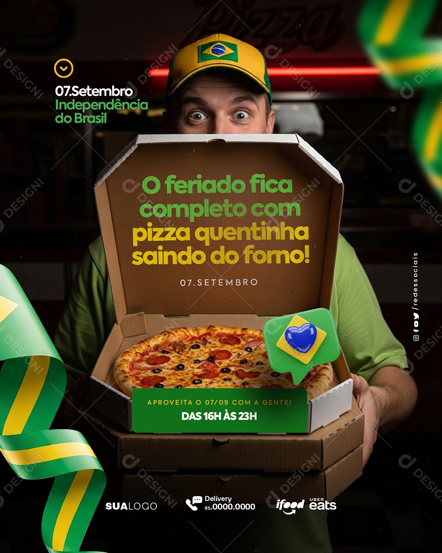 Dia da Independência do Brasil Pizzaria Social Media PSD Editável
