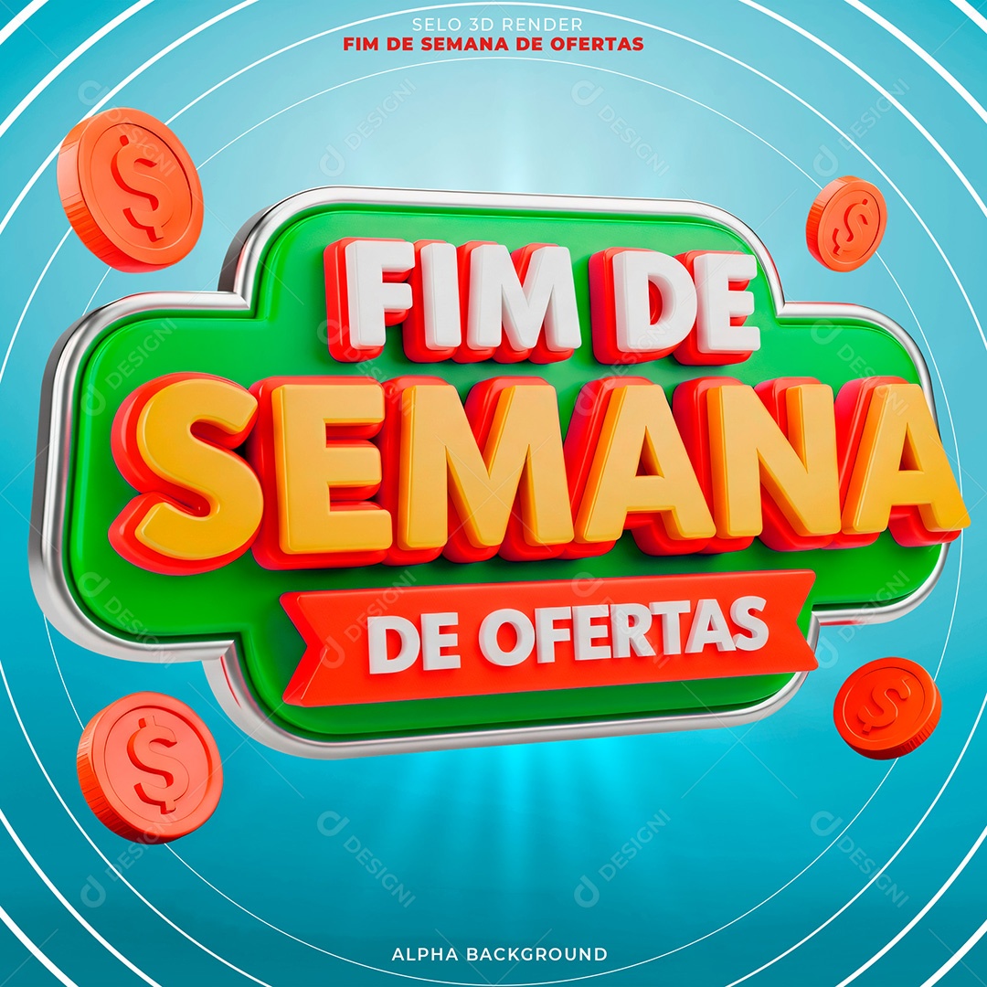 Selo 3D Fim de Semana de Ofertas para Composição PSD