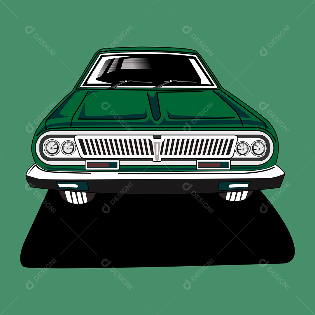 Carro Retro Verde Desenho Animado Ilustração Vetor EPS