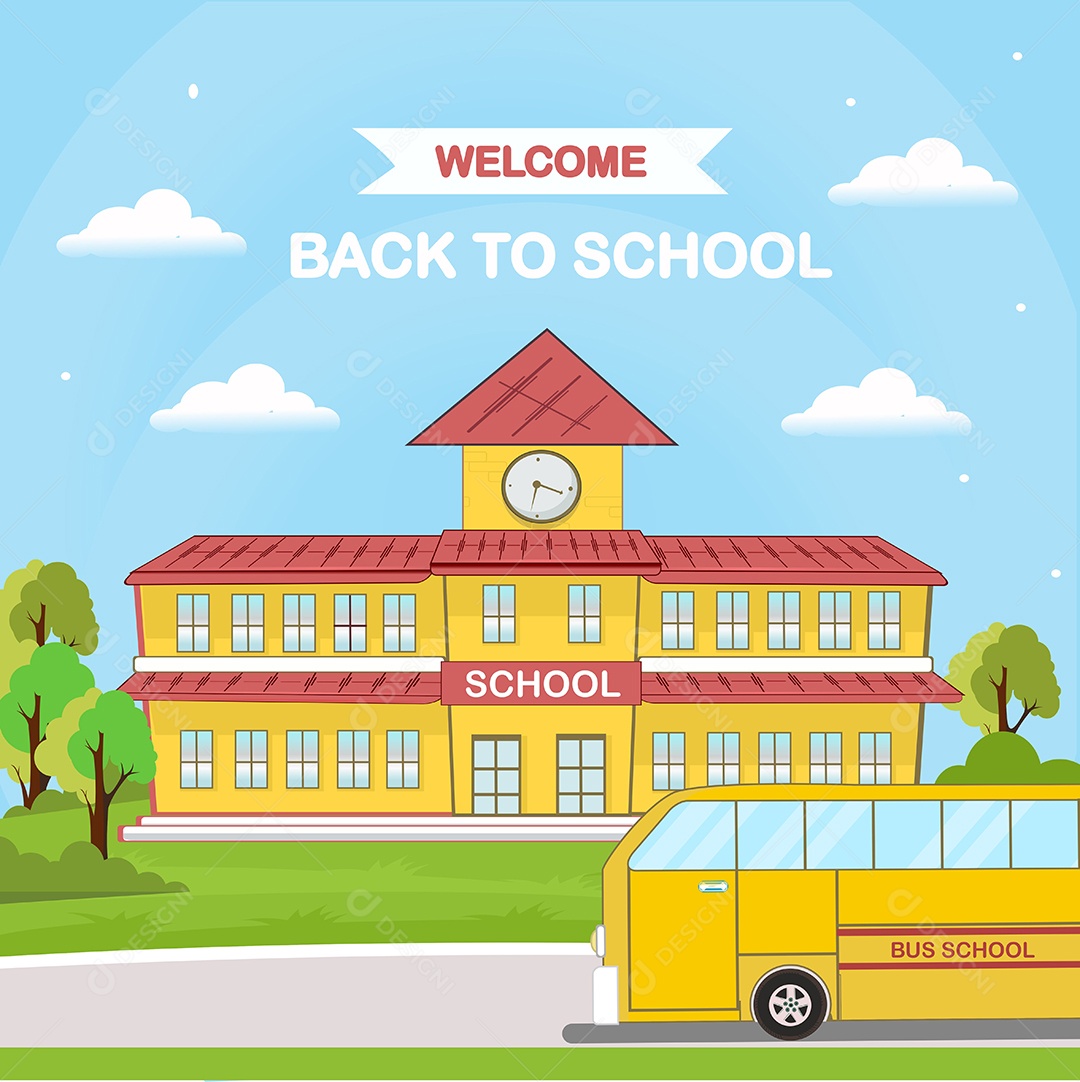 Ônibus Escolar para Transporte de Volta Às Aulas Desenho Animado Ilustração Vetor EPS