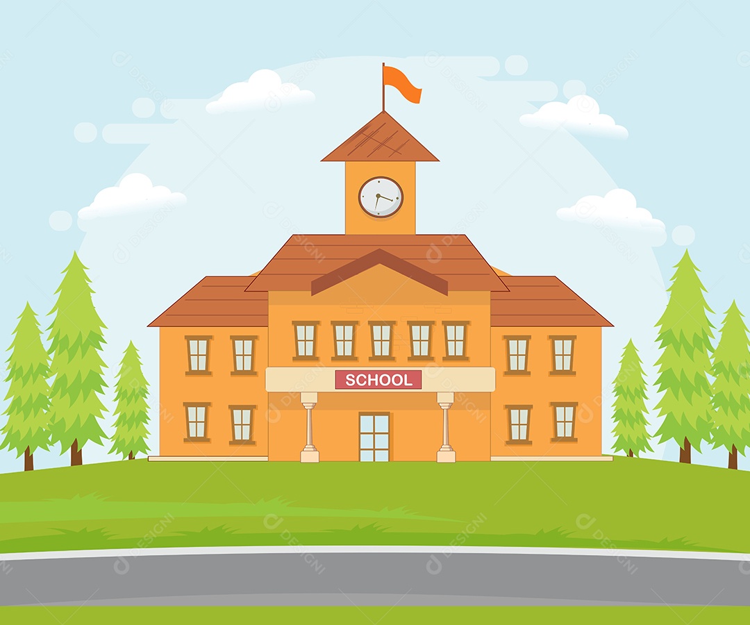 Escola Após a Pandemia Desenho Animado Ilustração Vetor EPS