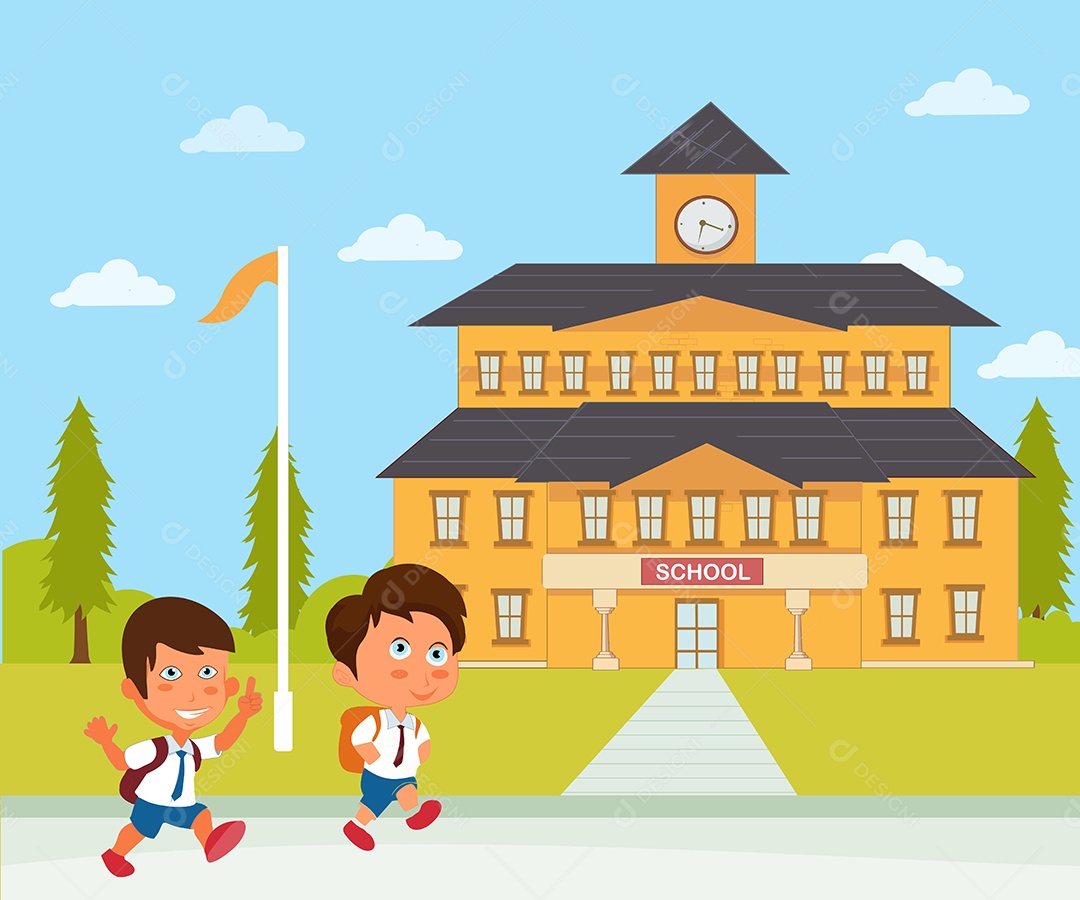 Duas Crianças Indo para a Escola Desenho Animado Ilustração Vetor EPS