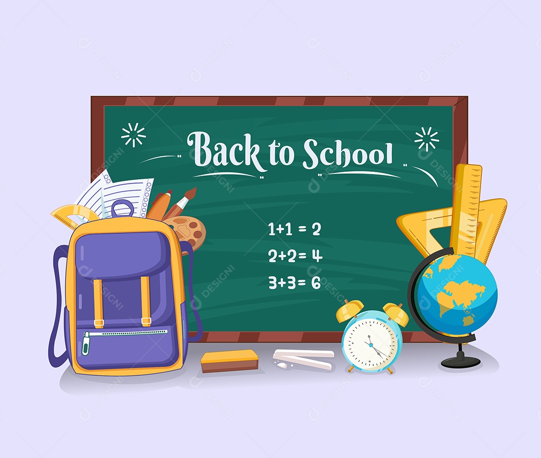 Conjunto de Objetos Escolar Desenho Animado Ilustração Vetor EPS