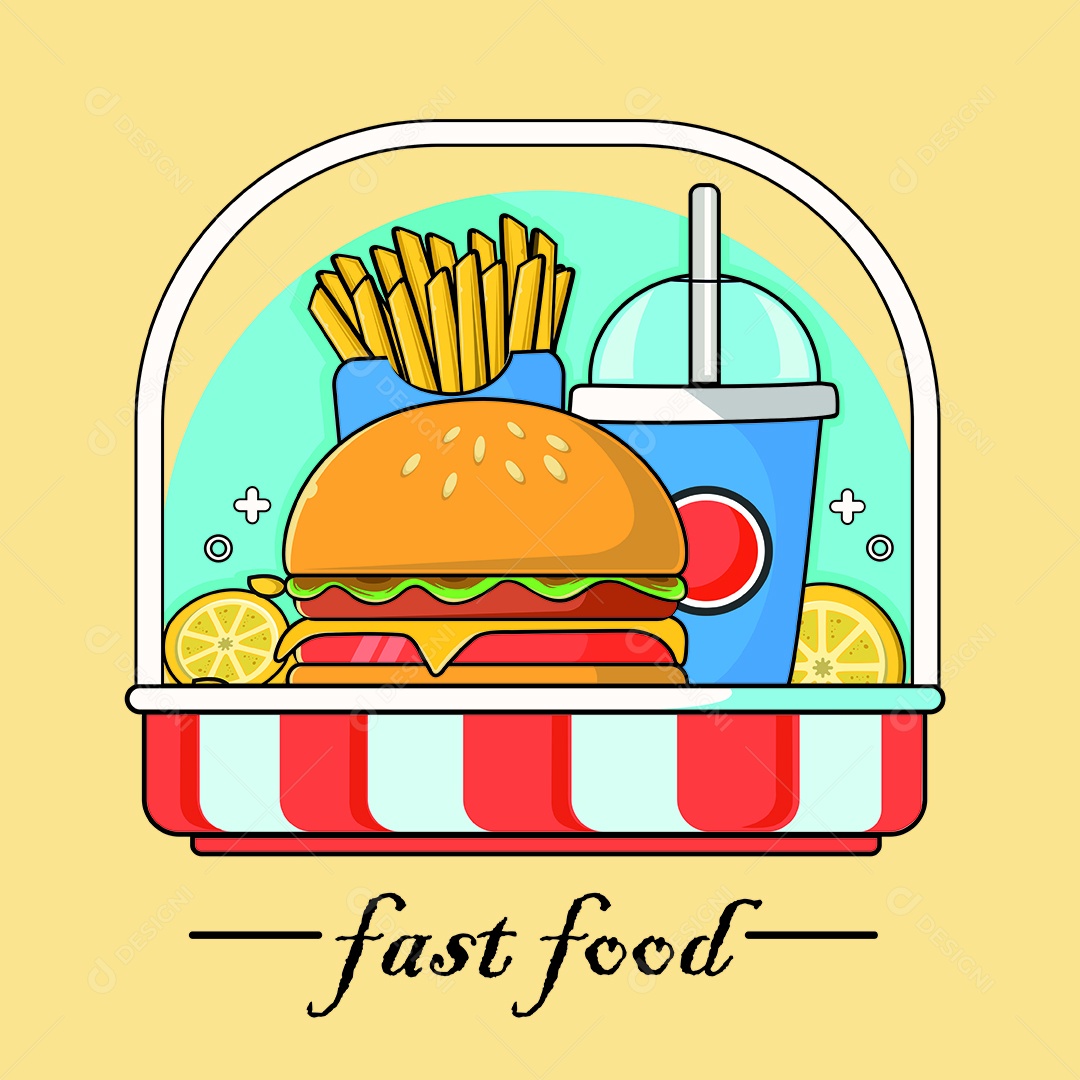 Conjunto de Fast Food Desenho Animado Ilustração Vetor EPS