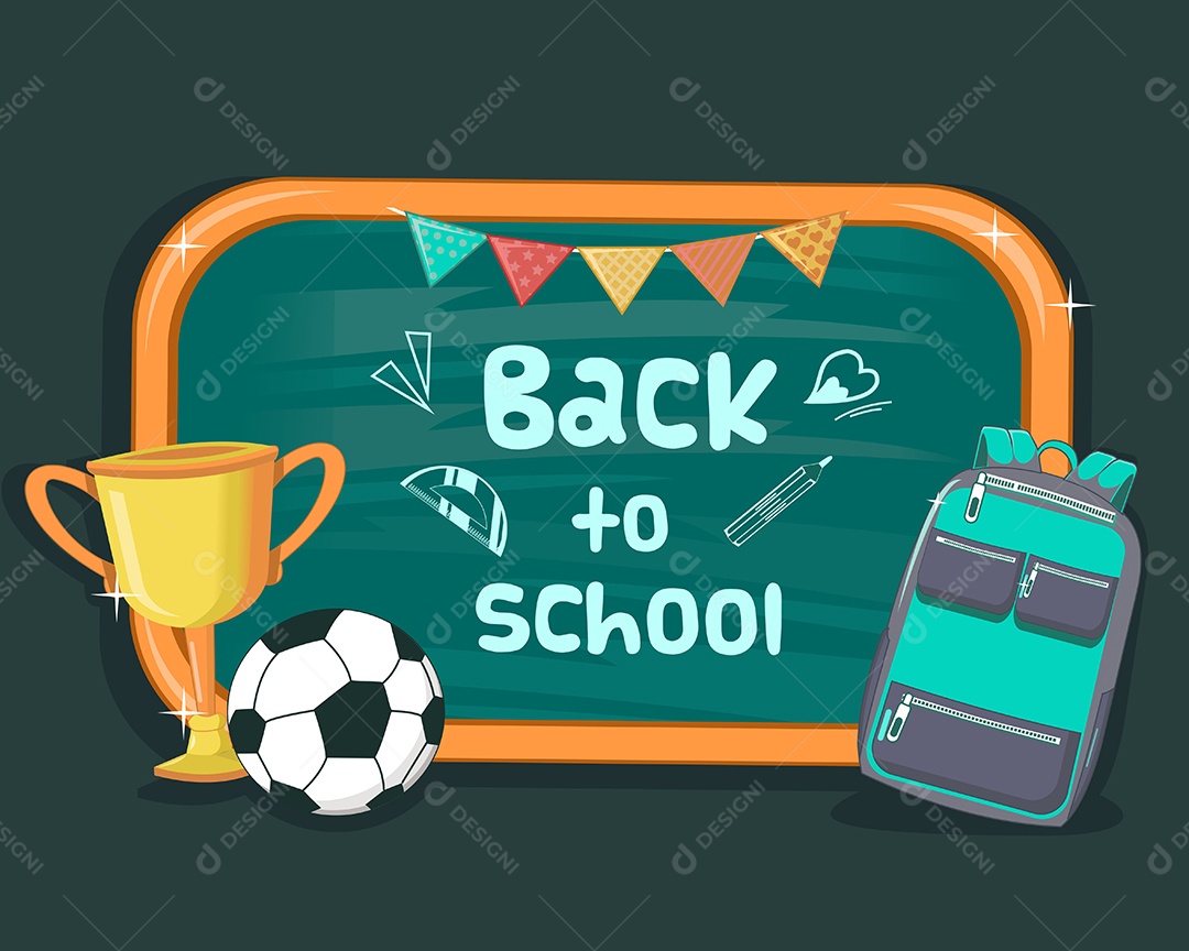 Conjunto de Objetos Escolar Desenho Animado Ilustração Vetor EPS