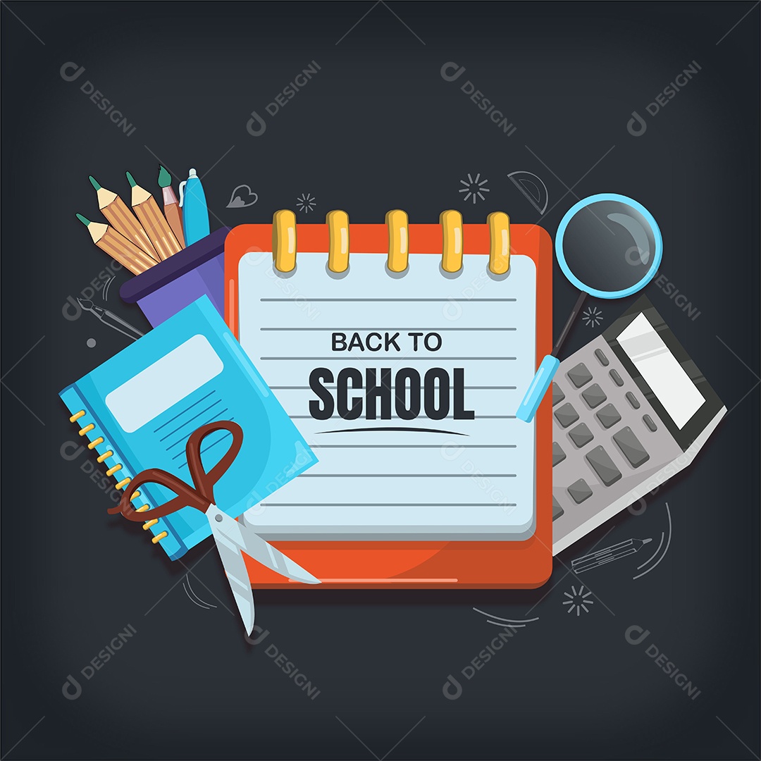 Conjunto de Objetos Escolar Desenho Animado Ilustração Vetor EPS