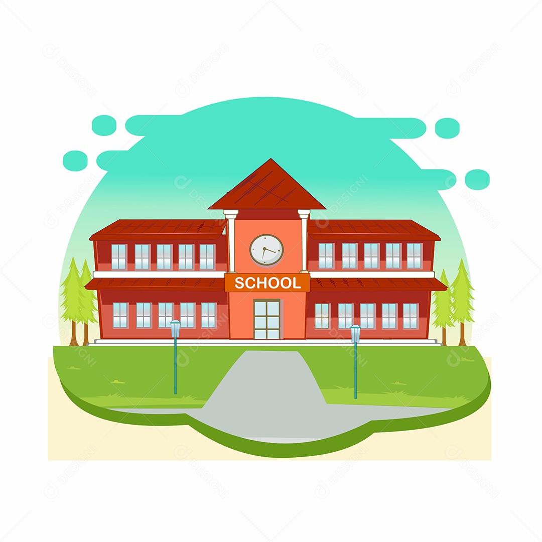Volta às Aulas Prédio Escolar Desenho Animado Ilustração Vetor EPS
