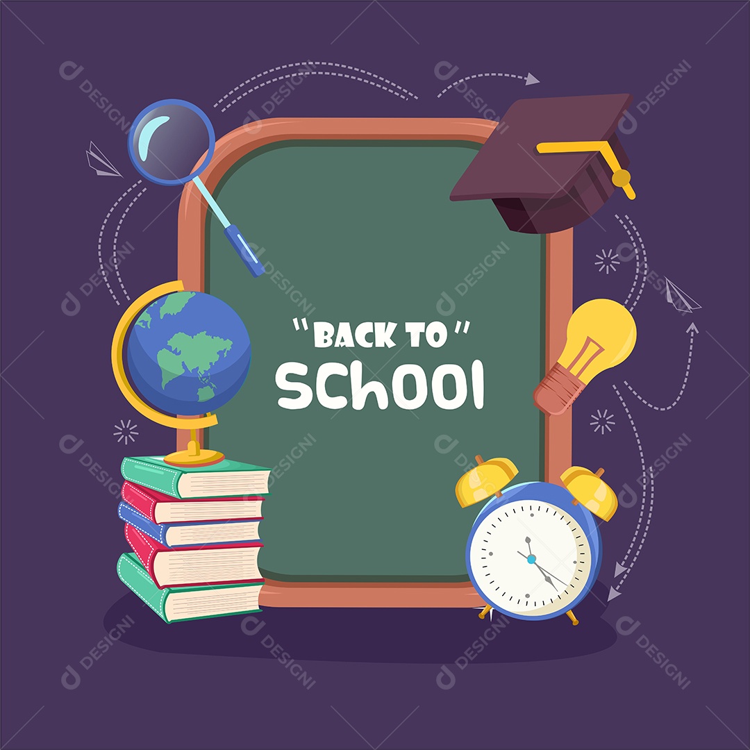 Conjunto de Objetos Escolar Desenho Animado Ilustração Vetor EPS