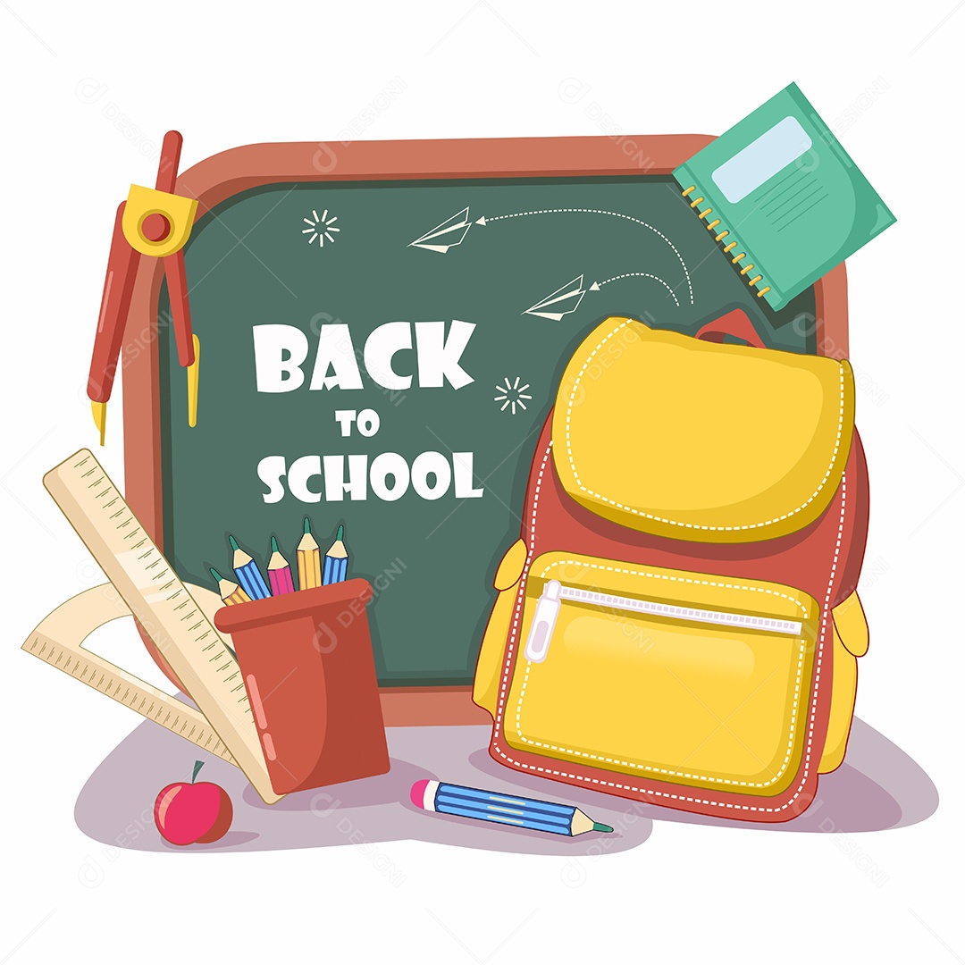 Conjunto de Objetos Escolar Desenho Animado Ilustração Vetor EPS