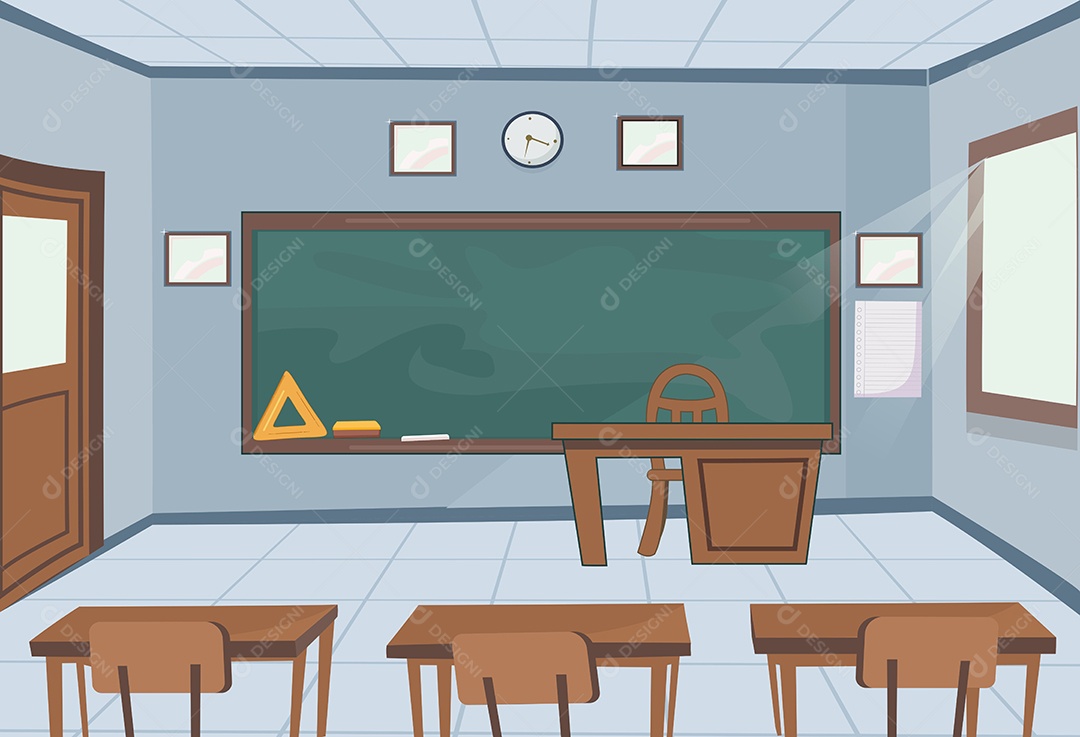 Condição de Sala de Aula Após Pandemia Desenho Animado Ilustração Vetor EPS