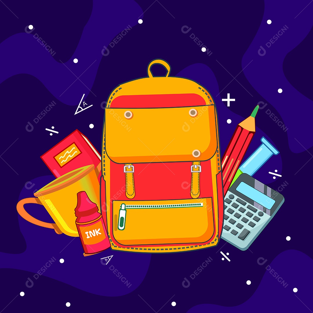 Conjunto de Escola Desenho Animado Ilustração Vetor EPS