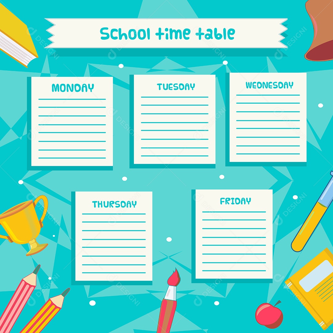 Tabela de Horário Escolar Desenho Animado Ilustração Vetor EPS Editável