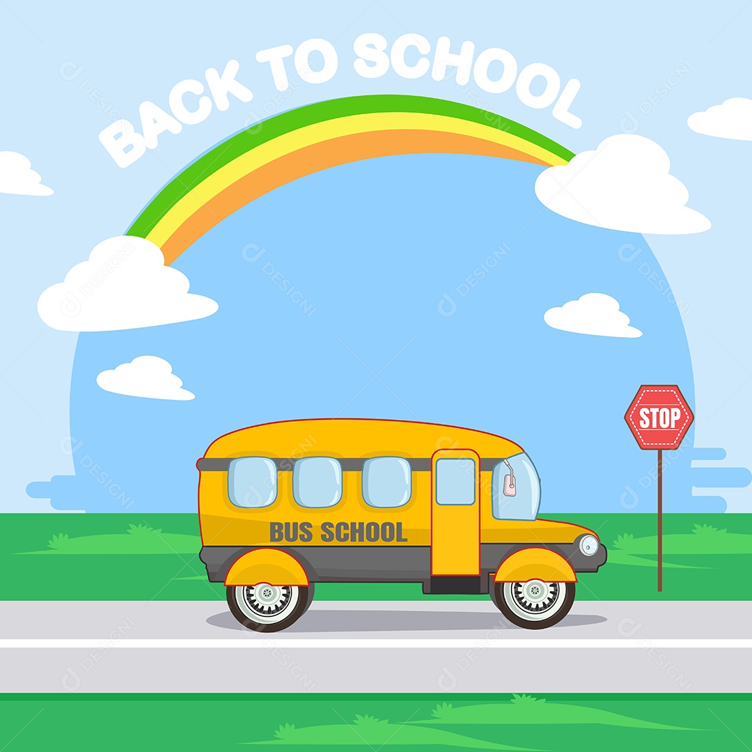 Ônibus Escolar Desenho Animado Ilustração Vetor EPS