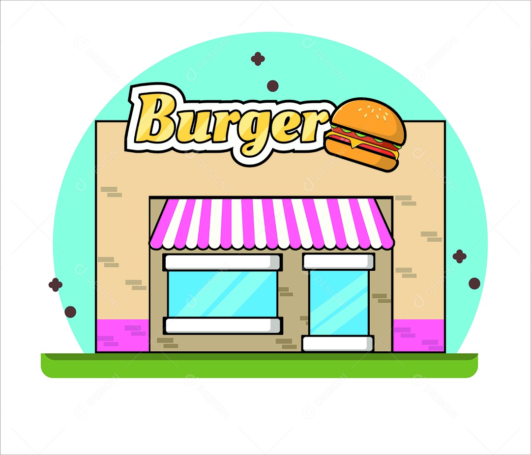 Hamburgueria de Burger Fast Food Desenho Animado Ilustração Vetor EPS