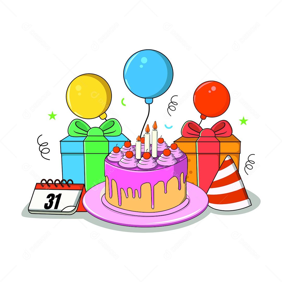 Conjunto de Aniversário Desenho Animado Ilustração Vetor EPS