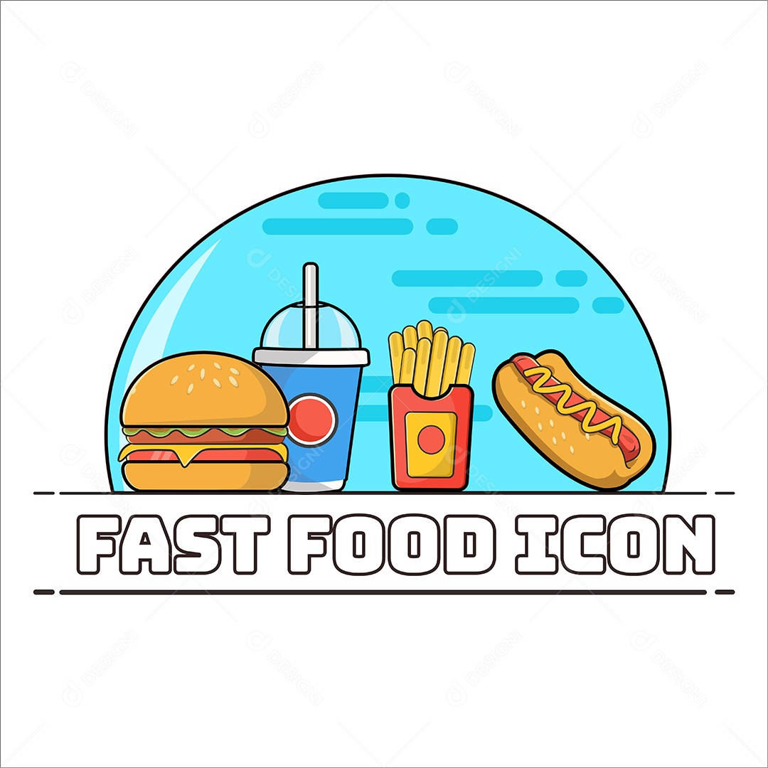 Conjunto de Fast Food Desenho Animado Ilustração Vetor EPS Editável