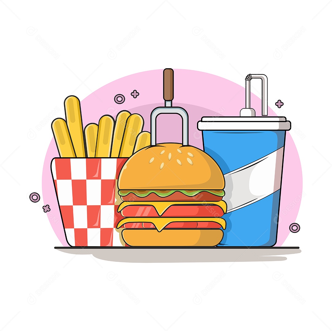 Conjunto de Fast Food Desenho Animado Ilustração Vetor EPS Editável