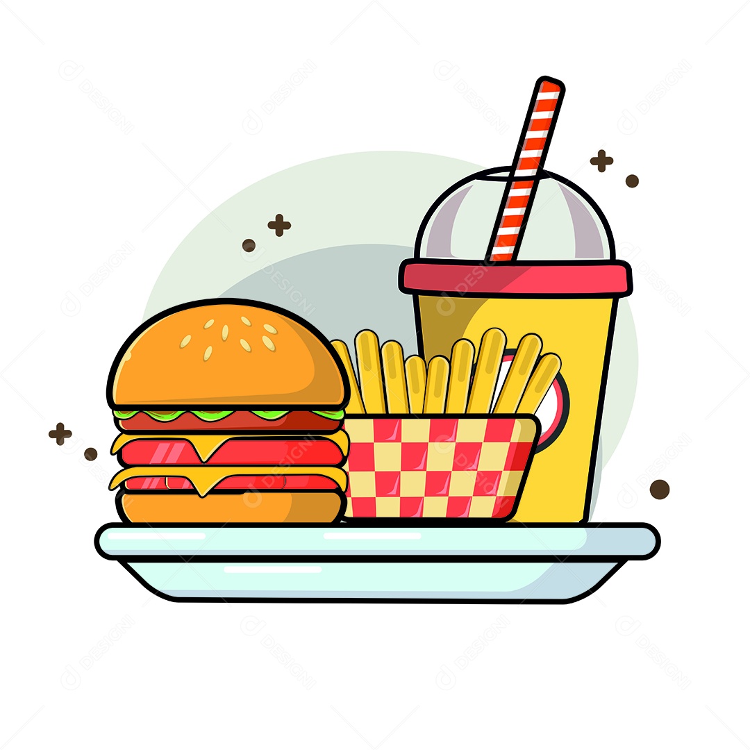 Conjunto de Fast Food Desenho Animado Ilustração Vetor EPS Editável