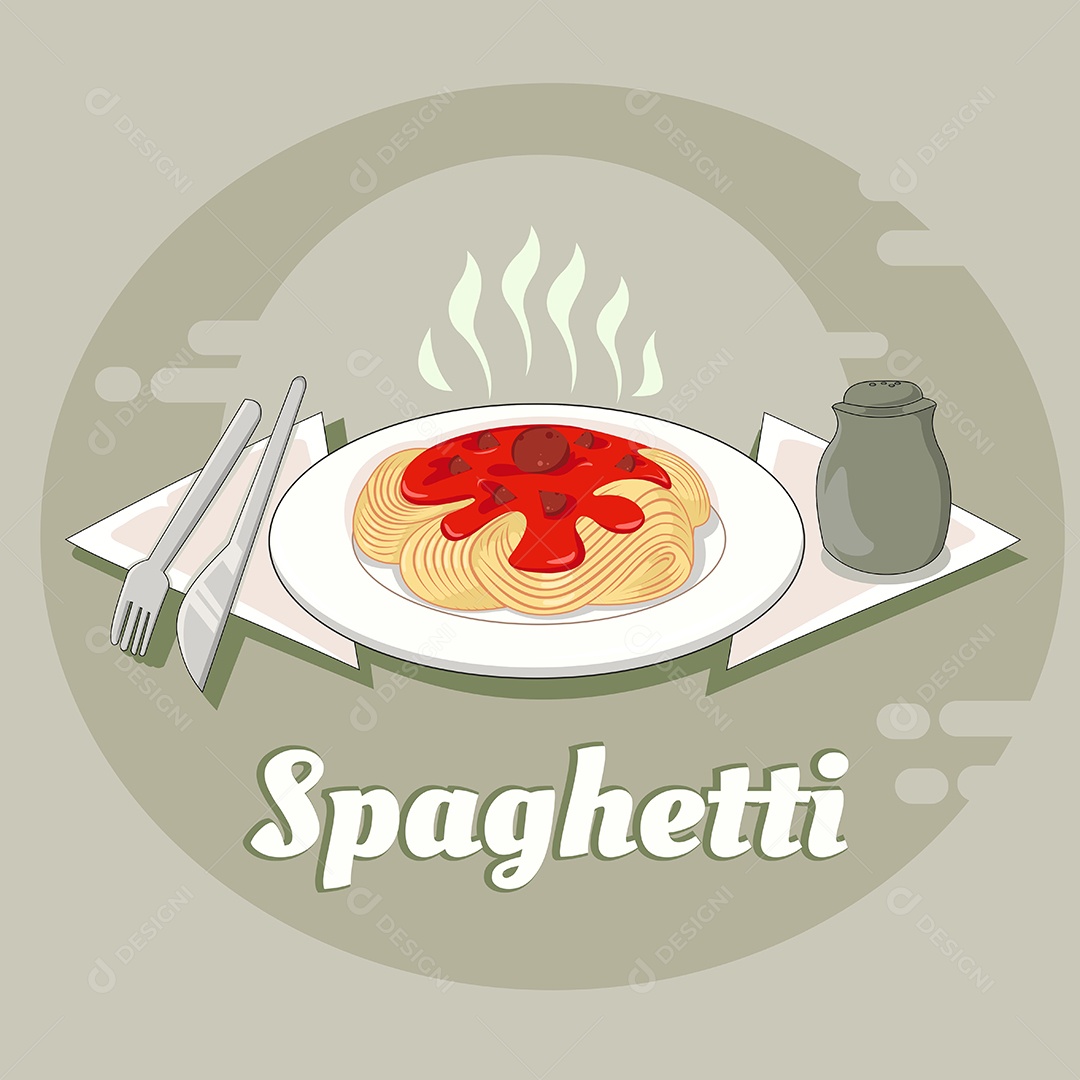 Macarrão Espaguete Fast Food Desenho Animado Ilustração Vetor EPS Editável