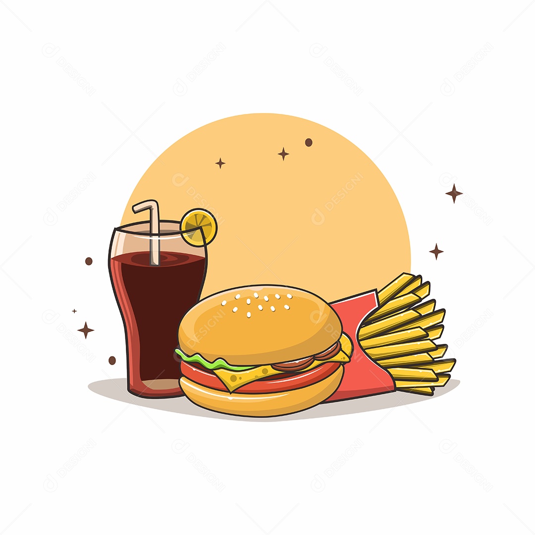 Conjunto de Fast Food Desenho Animado Ilustração Vetor EPS Editável