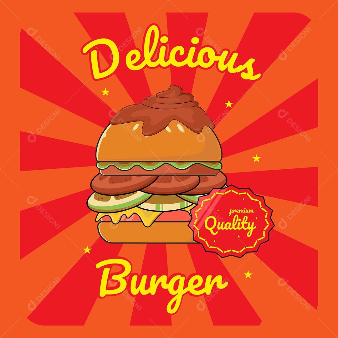 Delicioso Burger Fast Food Desenho Animado Ilustração Vetor EPS Editável