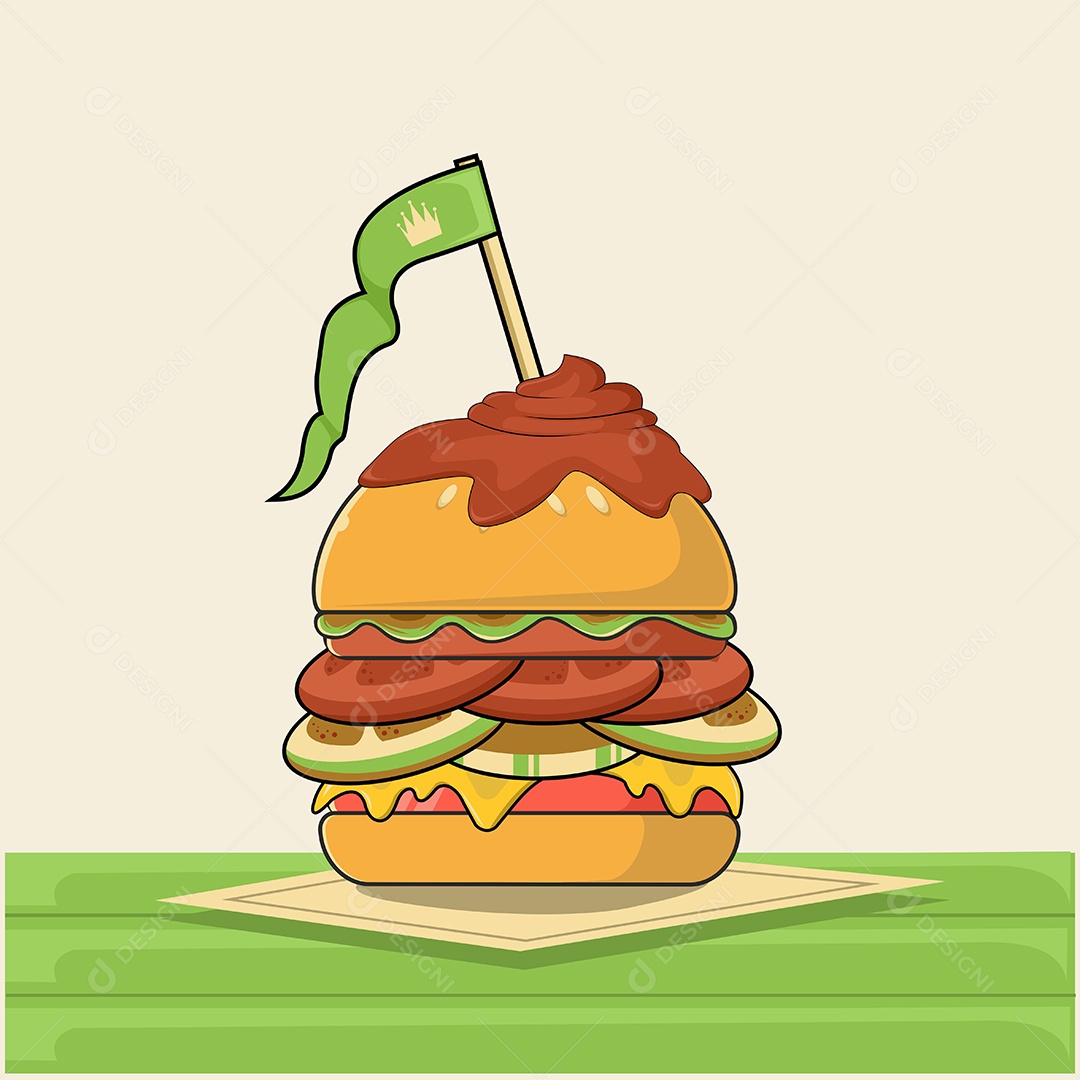 Burger Fast Food Desenho Animado Ilustração Vetor EPS Editável