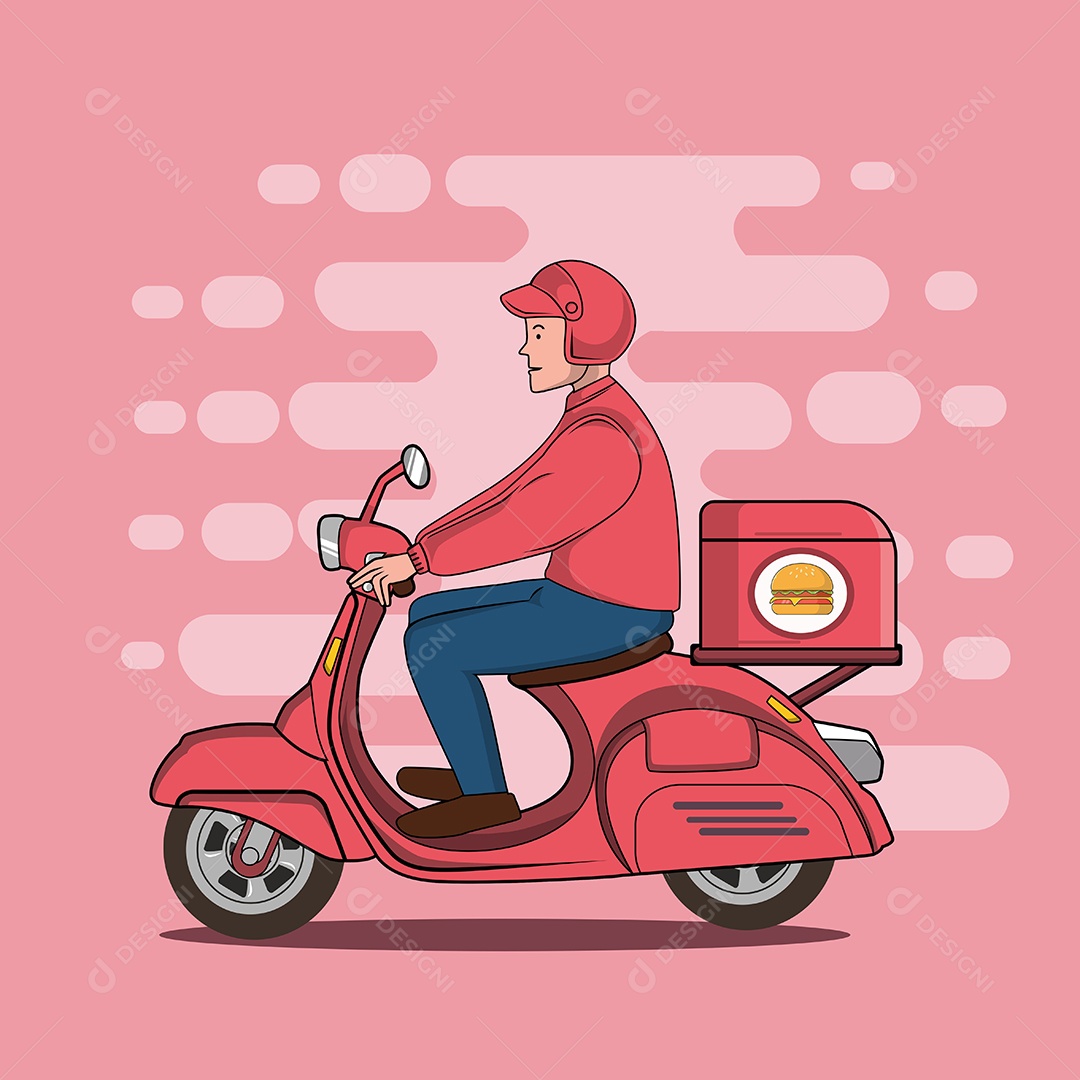 Entregador Delivery Fast Food Desenho Animado Ilustração Vetor EPS Editável