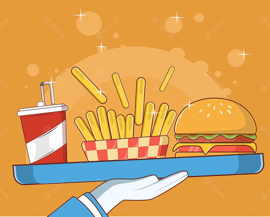 Conjunto de Fast Food Desenho Animado Ilustração Vetor EPS Editável