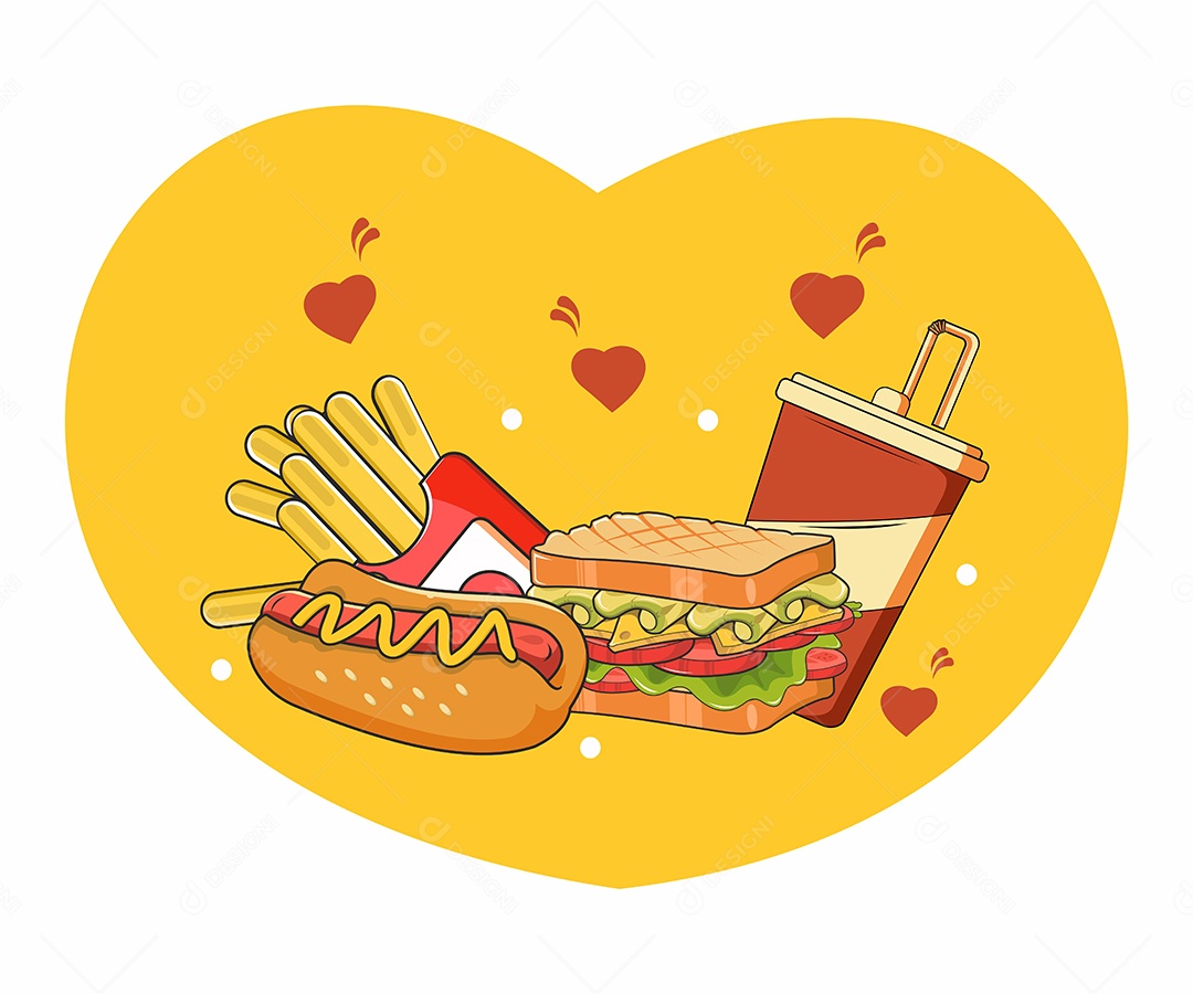 Conjunto de Fast Food Desenho Animado Ilustração Vetor EPS Editável