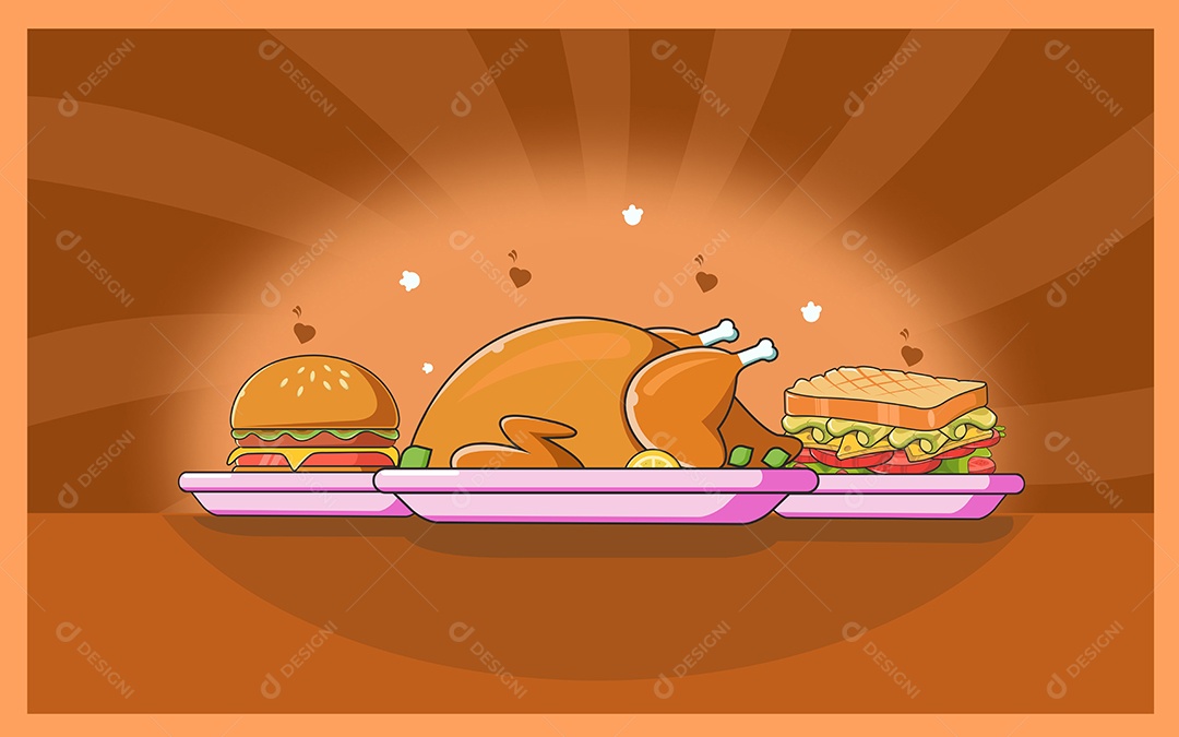 Conjunto de Fast Food Desenho Animado Ilustração Vetor EPS Editável