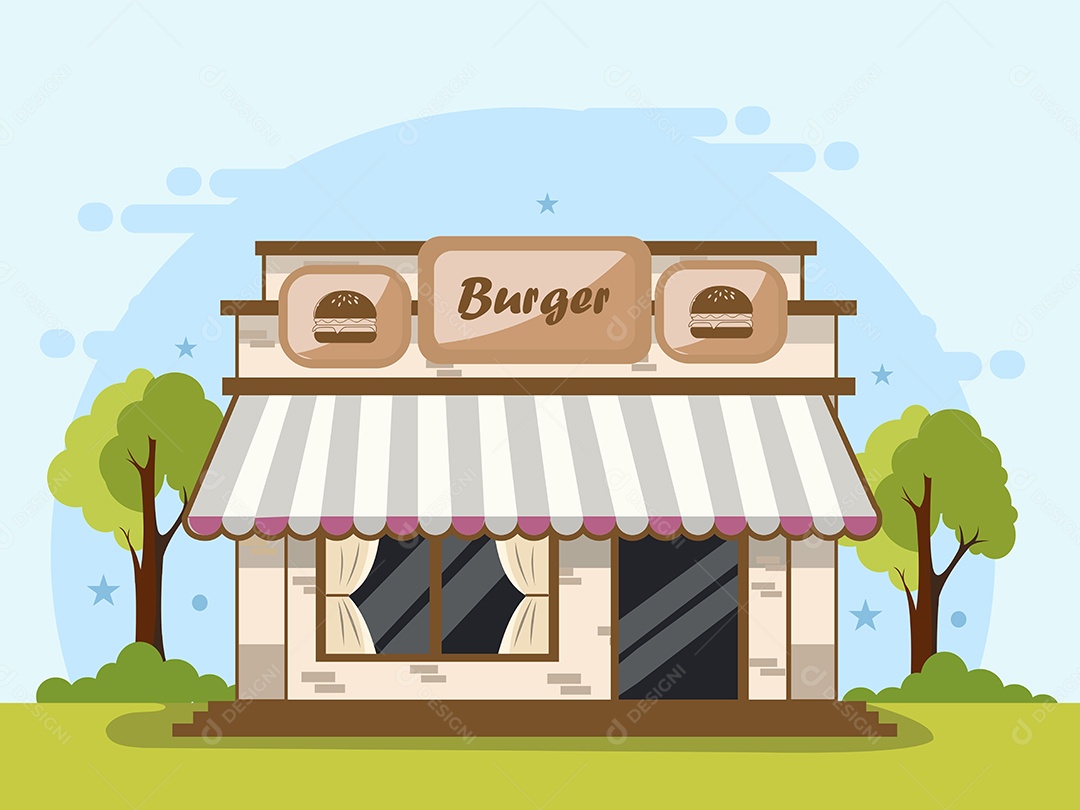 Hamburgueria de Burger Fast Food Desenho Animado Ilustração Vetor EPS Editável