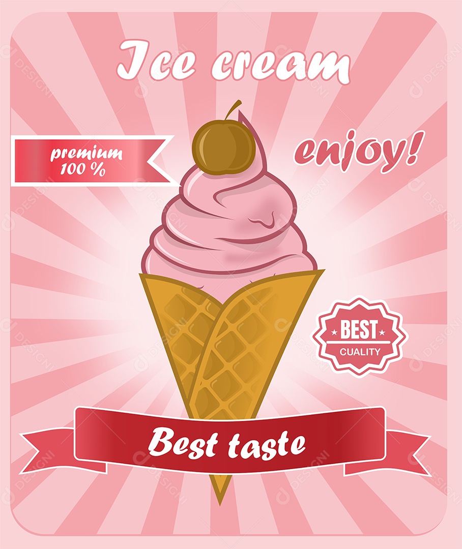 Sorvete de Casquinha Desenho Animado Ilustração Vetor EPS Editável