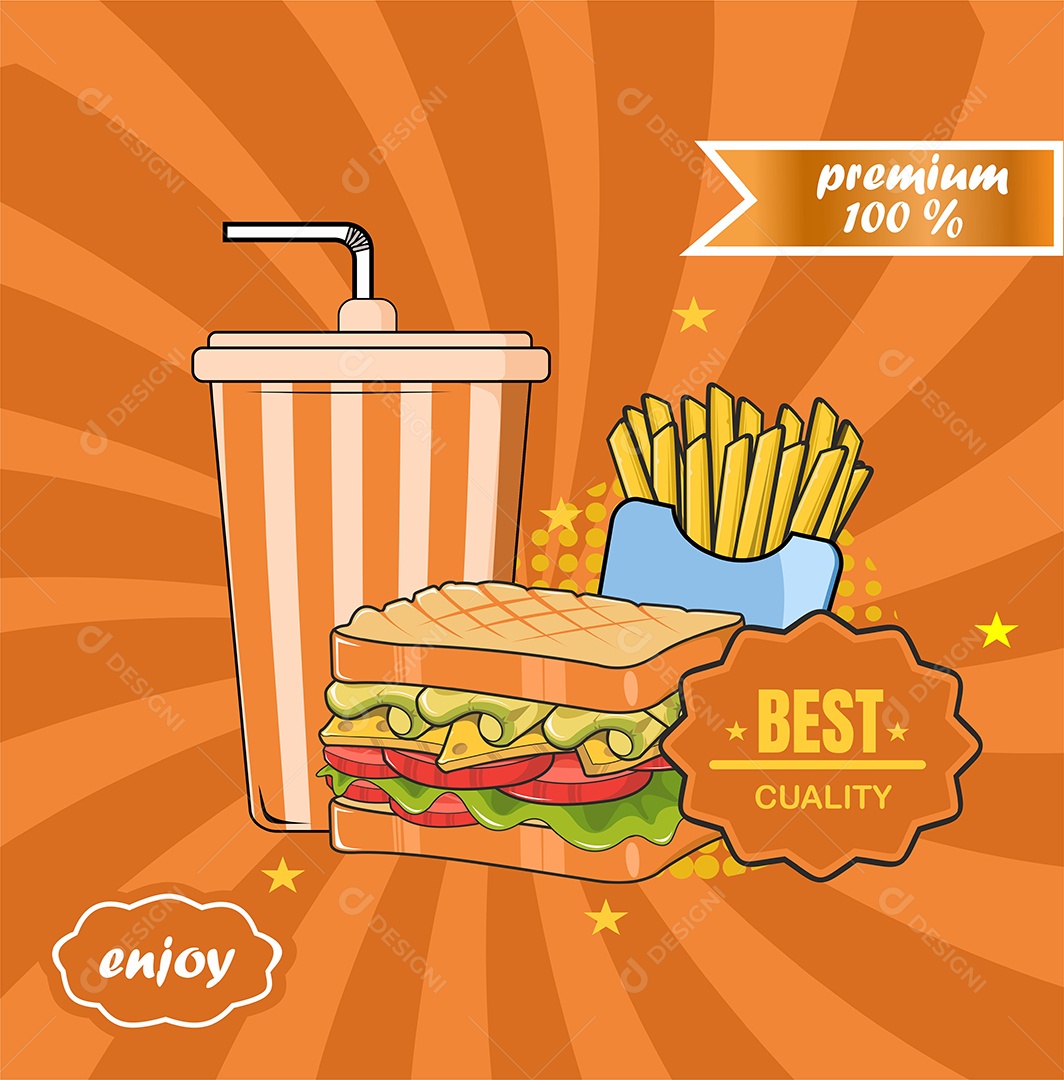 Conjunto de Fast Food Desenho Animado Ilustração Vetor EPS Editável