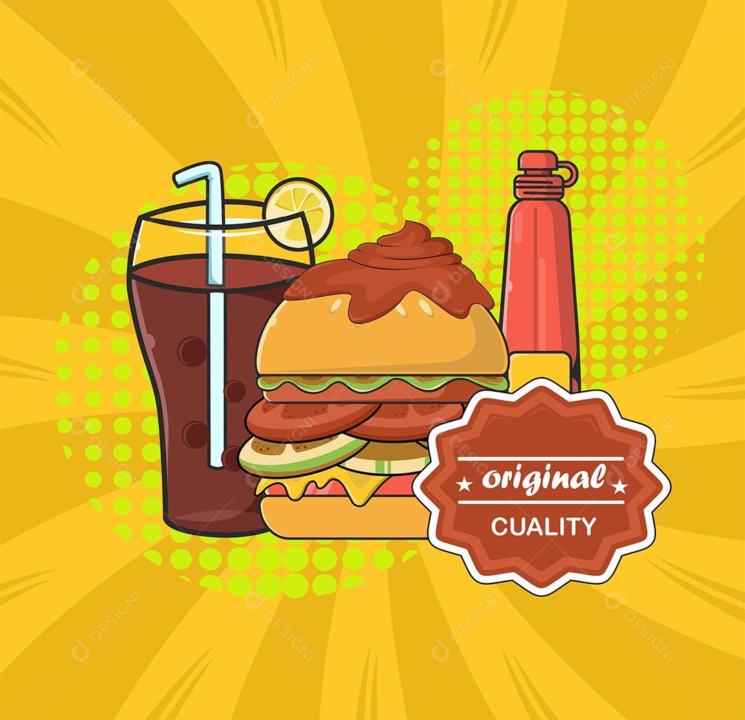 Conjunto de Fast Food Desenho Animado Ilustração Vetor EPS Editável