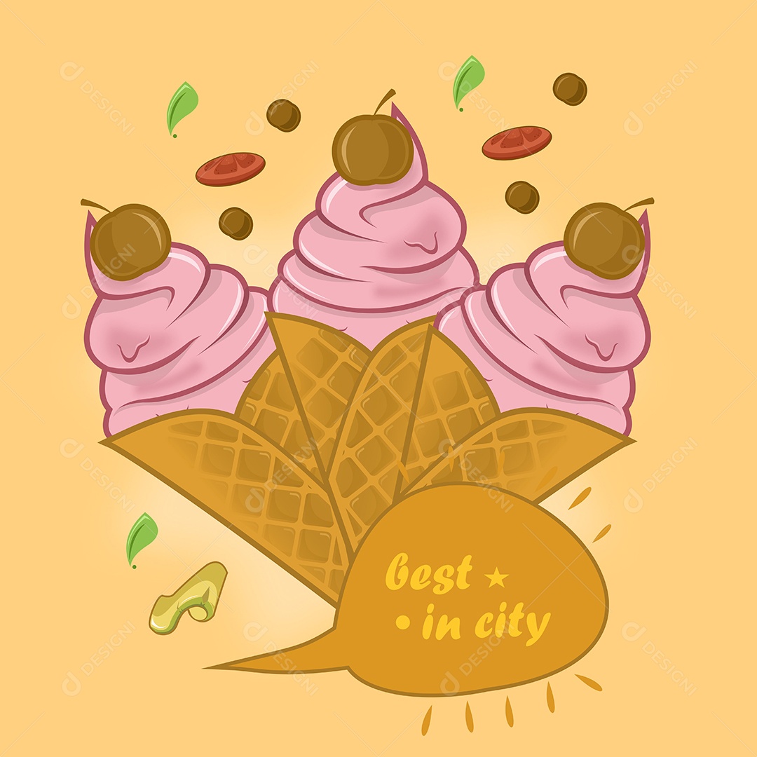 Conjunto de Sorvetes de Casquinha Desenho Animado Ilustração Vetor EPS Editável