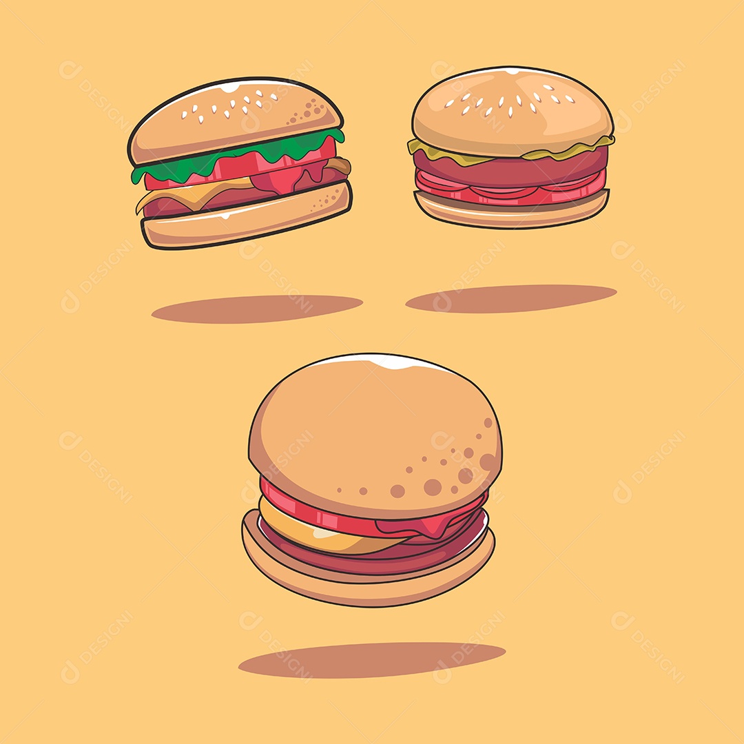 Conjunto de Fast Food Desenho Animado Ilustração Vetor EPS Editável