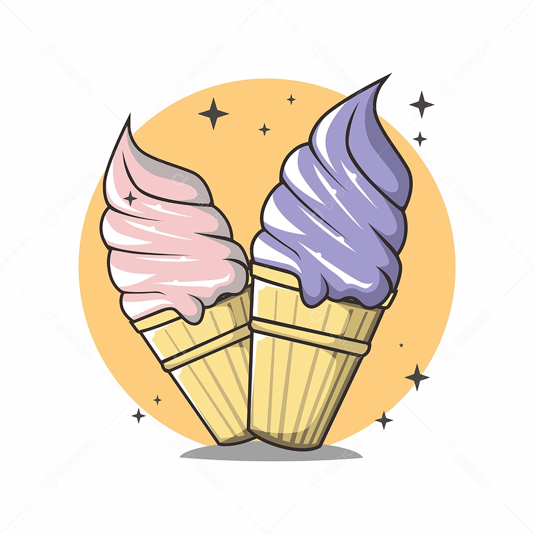 Conjunto de Sorvetes de Casquinha Desenho Animado Ilustração Vetor EPS Editável