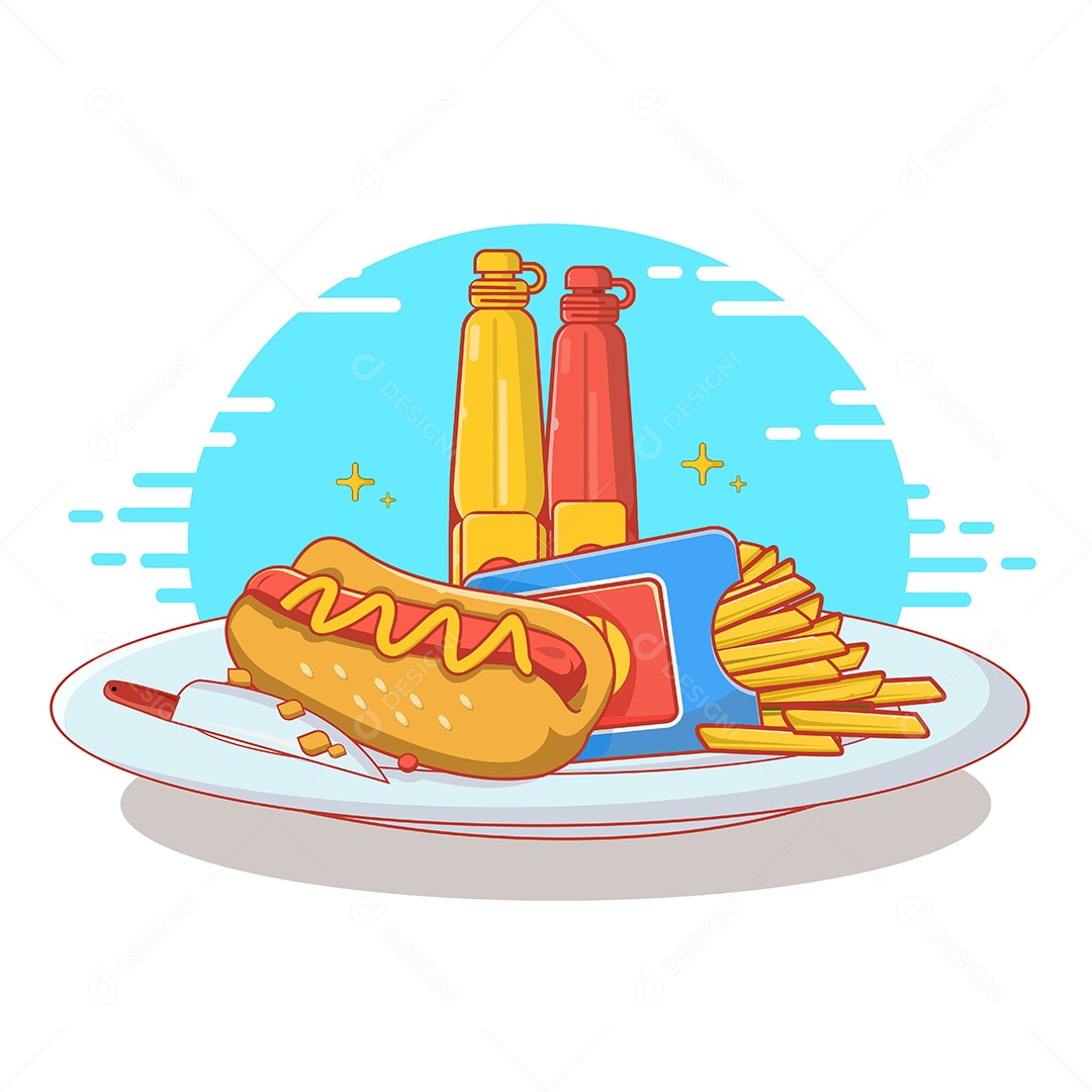 Conjunto de Fast Food Desenho Animado Ilustração Vetor EPS Editável