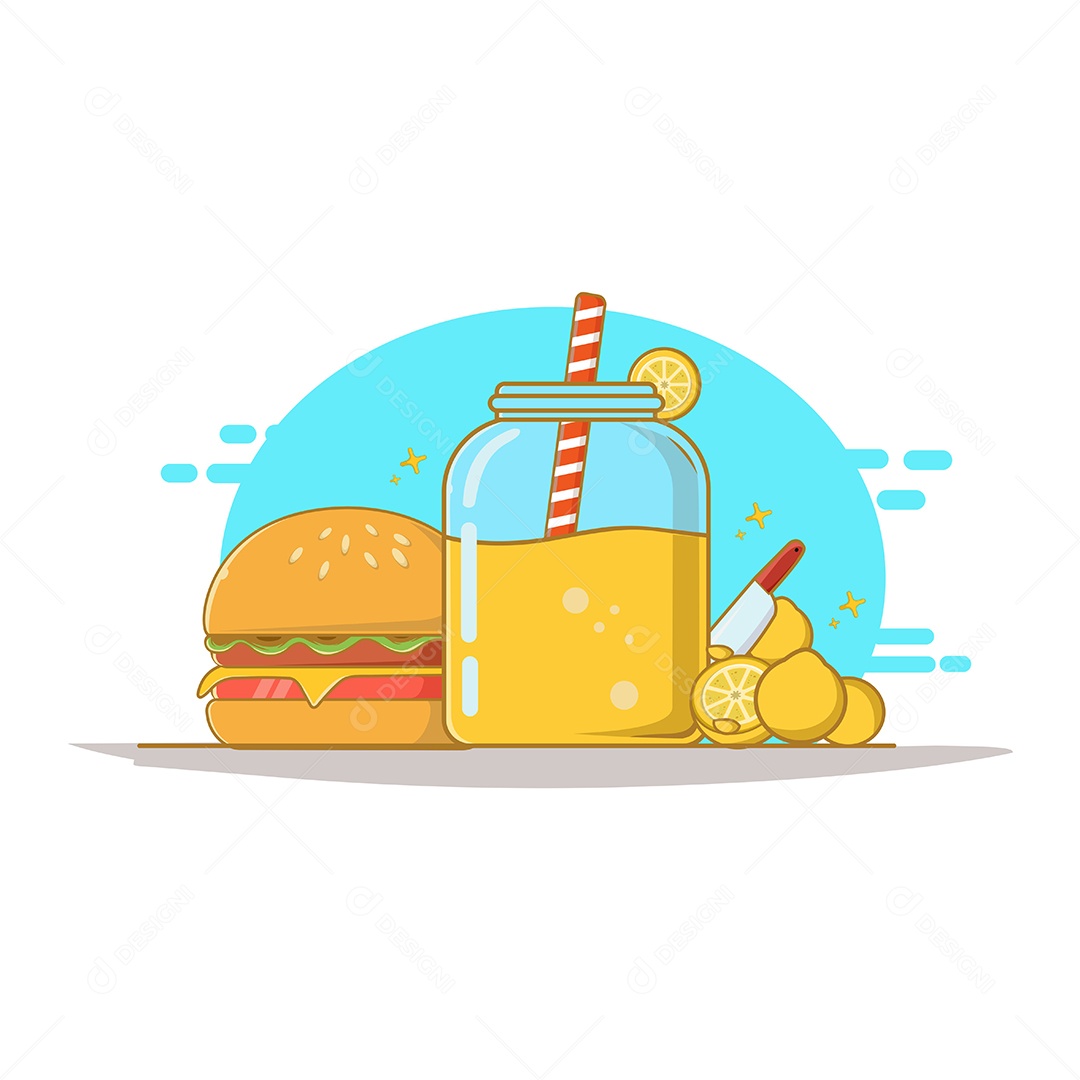 Conjunto de Fast Food Desenho Animado Ilustração Vetor EPS Editável