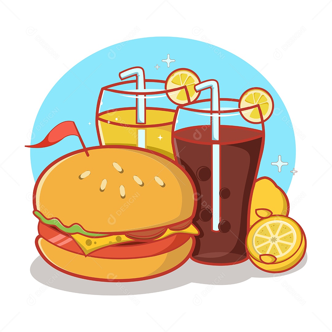 Conjunto de Fast Food Desenho Animado Ilustração Vetor EPS Editável