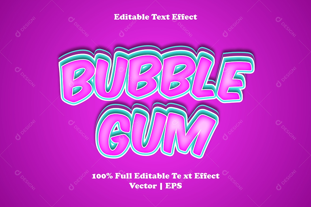 Efeito de Texto Bubble Gum Ilustração Vetor EPS Editável