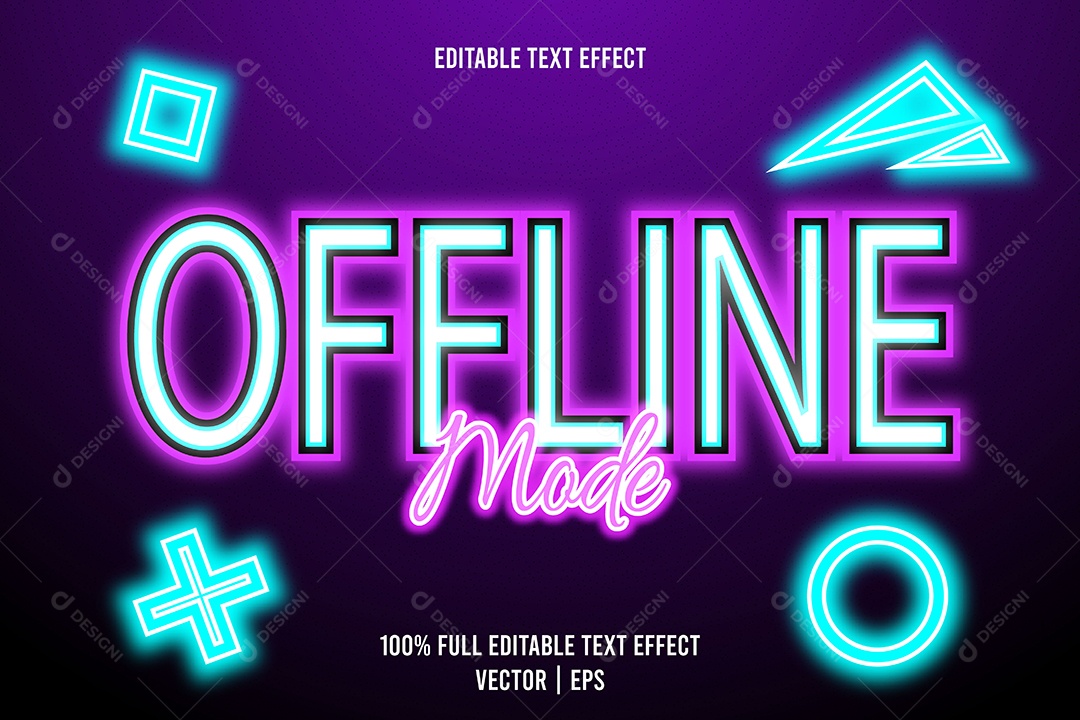 Efeito de Texto Offline Mode Ilustração Vetor EPS Editável